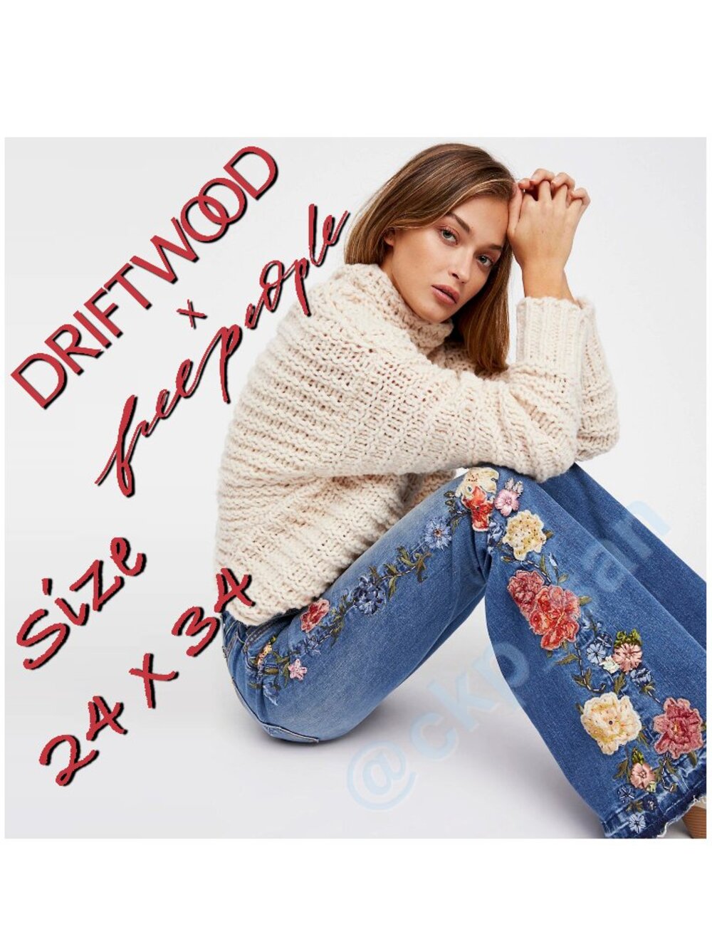 NWT Free People x Driftwood Farrah Embroidered Flare Jeans Sz 24